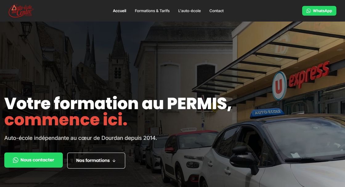 Page d'accueil du site de l'Auto-Ecole du Centre a Dourdan : votre formation au permis commence ici.