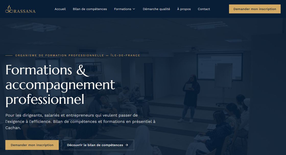 Page d'accueil du site RASSANA : formations et accompagnement professionnel en Ile-de-France.